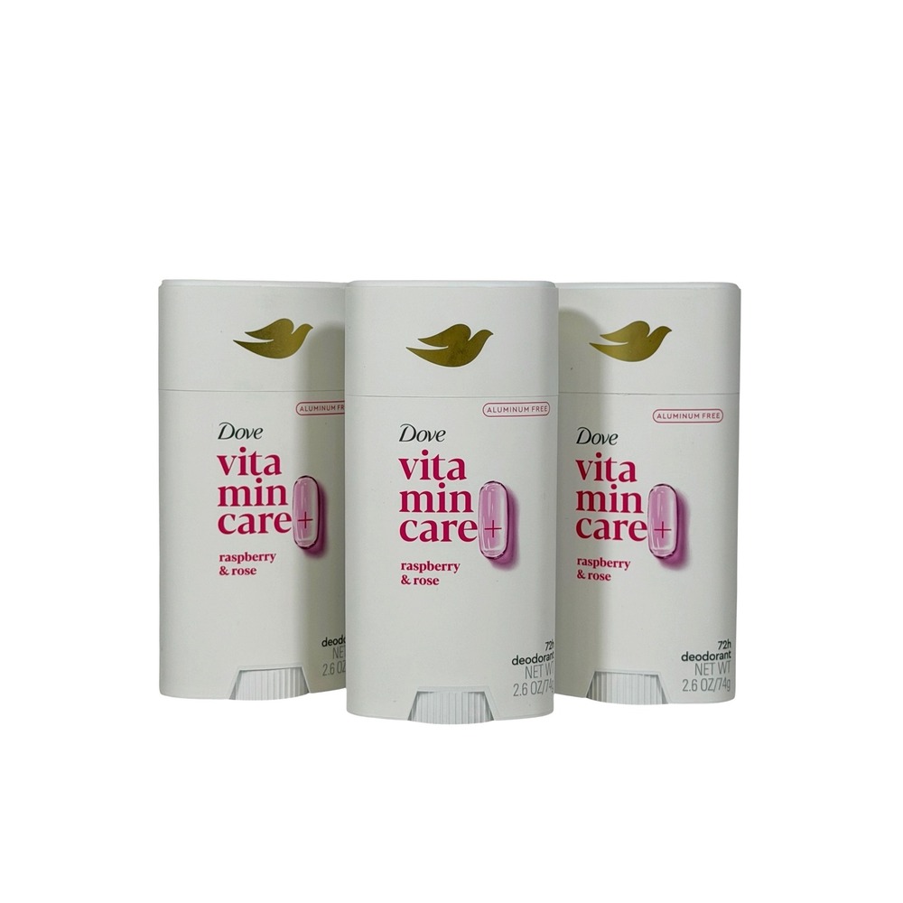 Dove VitaminCare+ Deodorant Raspberry & Rose Aluminum Free 2.6 oz 3 Pack Women's - Picture 6 of 6